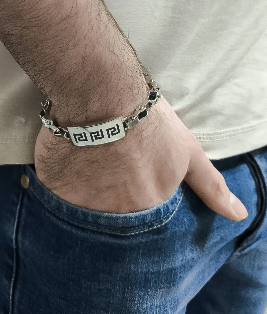 Aνδρικό βραχιόλι από ανοξείδωτο ατσάλι με γκρέκα, 22 εκατοστά,TRIBUTE,0230273101